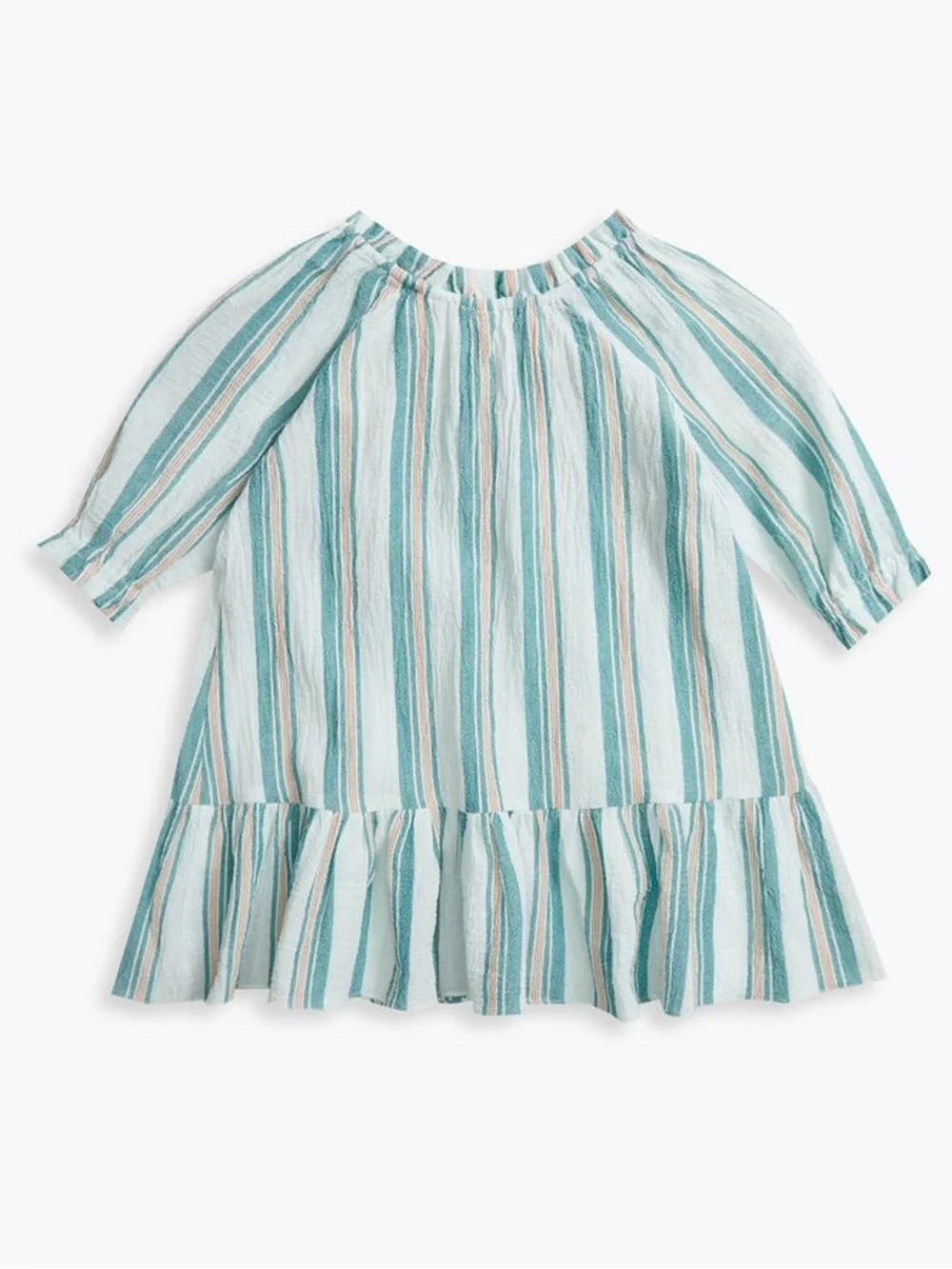 ZIMMERMAN Kids Kali Striped Cotton Dress Blue Green size 6Y Ruffle Hem Tie Neck